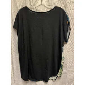 With Love Women's Tropical Leaf Green Yellow‎ Brown Tassel Necklace Blouse SZ L thumbnail 10