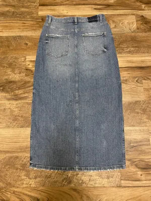 ZARA Denim High-Waist Blue Denim Maxi Skirt with Front Slit Jean Skirt Z1975 Size Med thumbnail 8