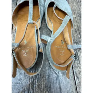 Ralph Lauren Collection Suede T-Strap Flats Sage Green Made in Italy 7B 41000S thumbnail 7