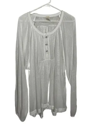 We the free Acadia white semi sheer long sleeve Henley top large thumbnail 4