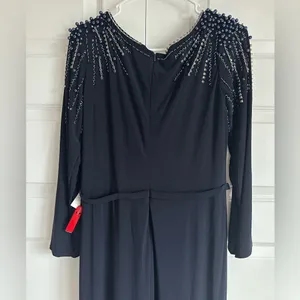 Leena Mac Duggal Long Sleeve Jersey Wrap Gown‎ Dress Embellished V Neck Midnight thumbnail 8