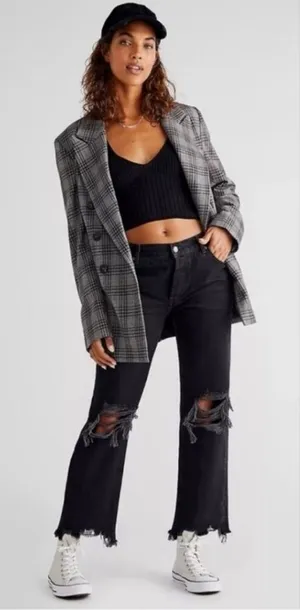 Free People We The Free‎ Maggie Jeans NWT Midrise Straight Size 26 Washed Black thumbnail 1
