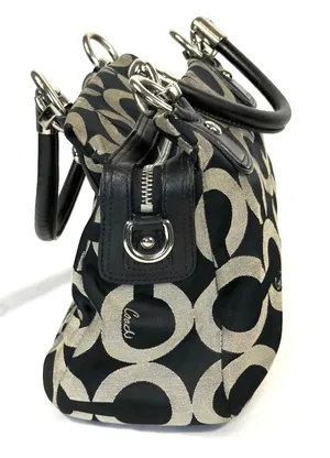Coach Kristin 16779 Op Art Signature Y2K Satchel Black Khaki Leather Bag thumbnail 4