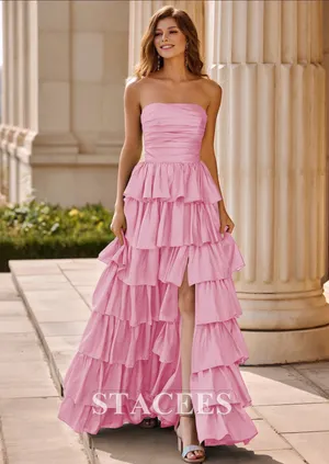 Stacees Pink Ruffle Prom Dress thumbnail 2