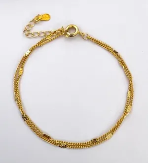 Adjustable Double Layer Link Chain Bracelet for Women Gold thumbnail 1