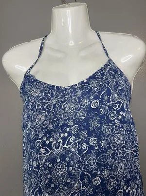 Lulus Dress Womens Medium Blue Paisley Slip Maxi Backless Strappy Sundress thumbnail 1