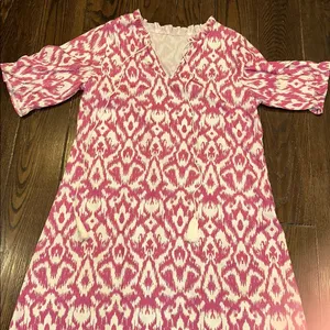 Elegant Pink Patterned Maxi Dress with tassels size  large thumbnail 2