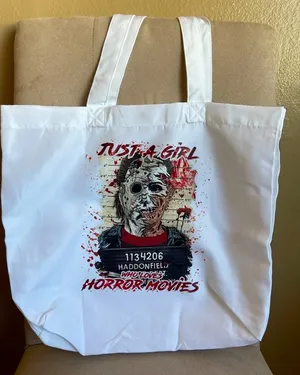 Halloween Horror Reusable White Tote Bag 13.5x13.5x4 NEW thumbnail 1