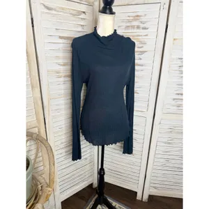 INTIMETELY FREE PEOPLE Womens XL Make It Easy Thermal Top Lettuce Trim Navy Blue thumbnail 4