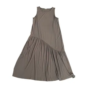 Easel Los Angeles Taupe Brown Asymmetrical Tiered Sleeveless Midi Dress Large thumbnail 2