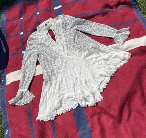 Free People Secret Origins Pieced Lace Choker Neck Tunic Dress white Women’s M medium thumbnail 1