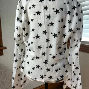 Boho Star Covered Bell Sleeve Open Front Tie Blouse Hippie Top Size 8 thumbnail 2