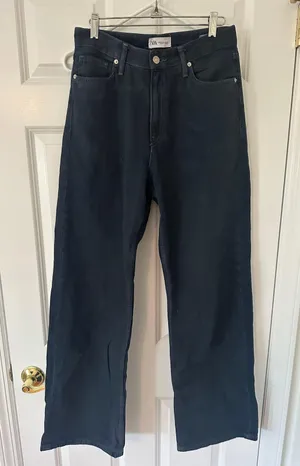 ZARA high waisted wide leg navy blue effect jeans thumbnail 1