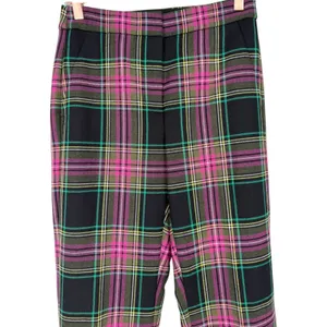 NWT J.Crew Kate Straight Leg Pants Pink Stewart‎ Tartan Plaid Wool Blend Size 0 thumbnail 7