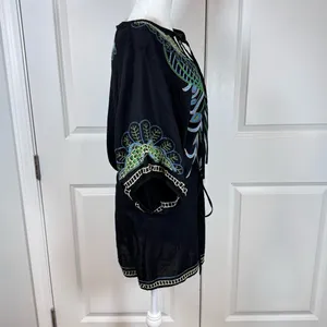 Metropark Boho Embroidered Peacock Tunic Dress Festival Resort Rayon Small Artsy thumbnail 3