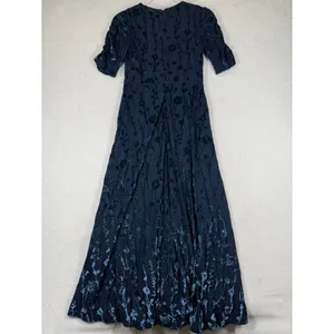 Hutch Navy Blue Floral Burnout Velvet Short Sleeve V-Neck Maxi Dress Size 0‎ thumbnail 11