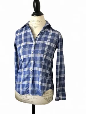 Banana Republic Blue and White Plaid Long Sleeve Button Down Blouse Shirt Sz XXS thumbnail 4