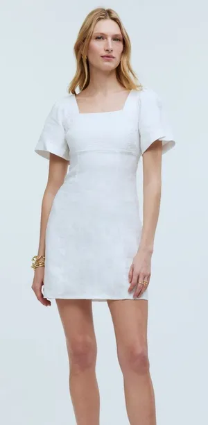 Madewell Linen Square Neck Short Sleeve Mini SZ 8 Little White Dress Bride Smock thumbnail 1