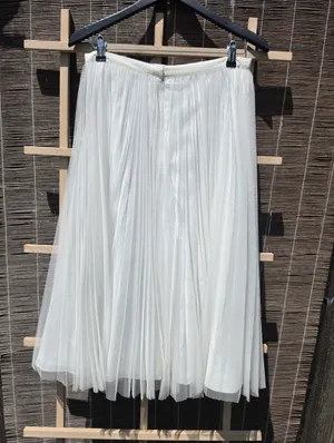 NEW Adrianna Papell white pleated tulle midi skirt thumbnail 6