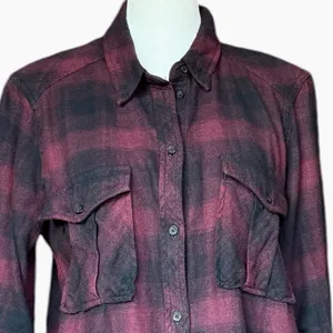 Aritzia Wilfred‎ Free Veronika Flannel Black Plaid Button Front Shirt Dress Sz S thumbnail 2