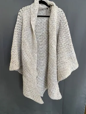 Handmade Crochet Wrap Shawl Cardigan Heather Beige thumbnail 1