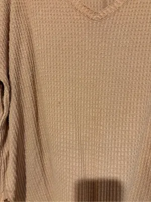 Wild Fable V-Neck Waffle Knit Thermal Long-Sleeve Top Tan size medium thumbnail 5