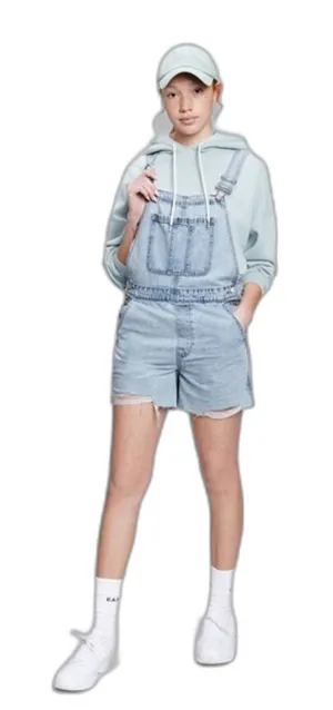GAP Women's Distressed Denim Shortalls Washwell‎ Light Wash Overalls Medium thumbnail 1