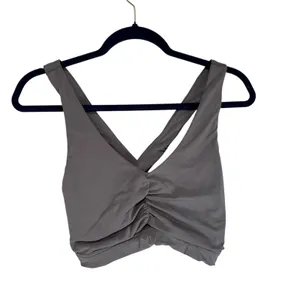 OFFLINE by Aerie Real Me‎ Strappy Ruched Sports Bra Grey XL Medium Support thumbnail 2