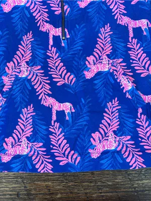 Lilly Pulitzer Skipper Popover Women S Blue Pink Zebra Leaf Print Excellent thumbnail 8