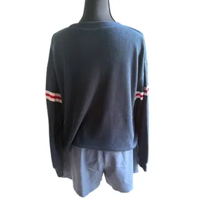 Hollister Navy Waffle Knit Long Sleeve Tee Red White Stripe Sleeves Boyfriend thumbnail 4