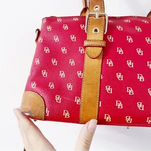Dooney & Bourke • Domed Satchel purse bag Burning Red initials canvas wristlet thumbnail 4