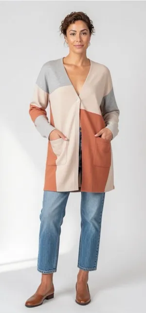 J. Jill Pure Jill Colorblock Patchwork Cardigan Longline Single Button Duster M thumbnail 1