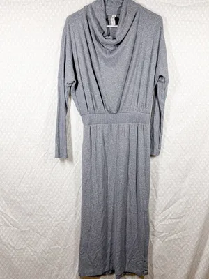 Anthropologie Daily Practice Grey Knit Karigan Cinch Waist‎ Cowl Neck Maxi Dress thumbnail 2