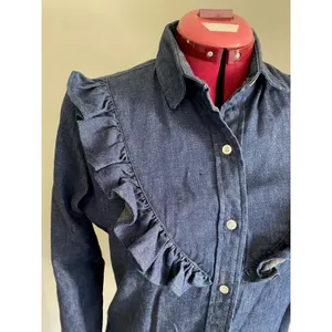 Lee Chambray button down ruffle front dark wash 1980s western thumbnail 2