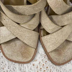 Vince Camuto Penina new tortilla leather stone tan cream block sandal heels sz 7 thumbnail 3