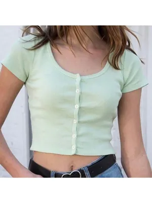 Brandy Melville Zelly Shirt Size One Size Green Ribbed Button Front Garden Party thumbnail 8