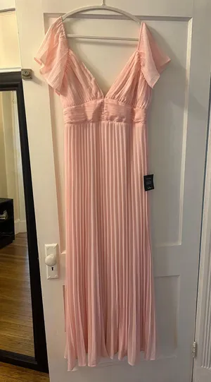 Lulus Ideal Occasion Pink Pleated Flutter Sleeve Maxi Dress thumbnail 4