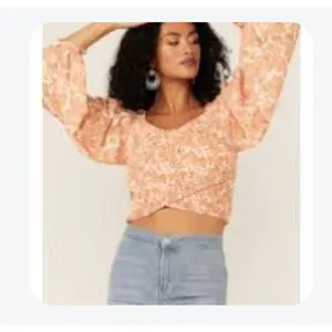 Flying Tomato Crop Top Womens Large Orange‎ Paisley Smocked Balloon Sleeve thumbnail 2