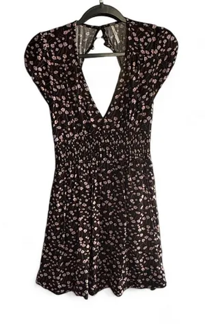 Free People Black Mini Dress with Pink Floral Print thumbnail 1