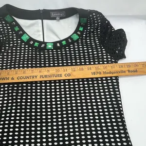 Luxology Laser Cut Out Sheath Dress W/Jeweled Round‎ Neckline M Black/White thumbnail 5