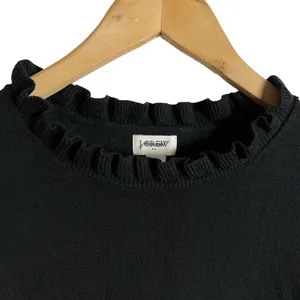 J.Crew Black Ruffleneck Long Sleeve Crewneck Pullover Sweater Size Small thumbnail 3
