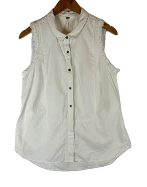 Free People White Sleeveless Button Down Shirt Top Frayed Edges Boho‎ S thumbnail 1