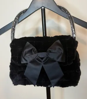 Vintage‎ Faux Fur Bow Handbag Black thumbnail 1