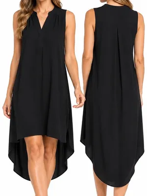 NWT Cupio Black Midi Dress Size L Sleeveless High Low Hem Viscose thumbnail 2