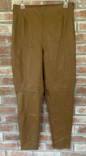 NWT Abercrombie & Fitch Vegan Leather High Rise Side Zip Skinny Pants Large Tan thumbnail 1