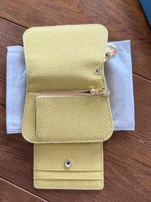 Compact Yellow Pebble Leather Key & Card Holder with Gold Ring thumbnail 4