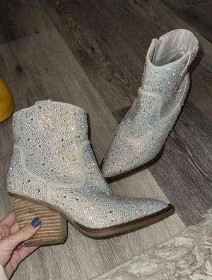 Rhinestone Cowboy Boots Silver Size 7 thumbnail 1