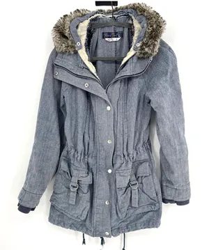 Free People Y2K Blue Herringbone Parka Jacket Size 6 Cotton Vintage Fall thumbnail 1