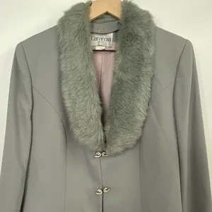 Vintage Caramia Faux Fur Trim Coat Ice Princess Gray Blue Womens 10 Medium thumbnail 5