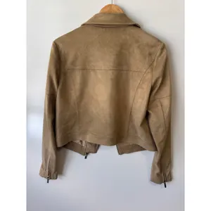 Halston Moto Jacket Faux Suede‎ Tan Zip Up Biker Coat Size 4 thumbnail 5